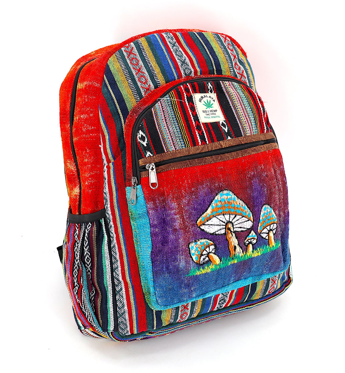 Hemp Mushroom Hand Embroidered Tie Dye Large Backpack