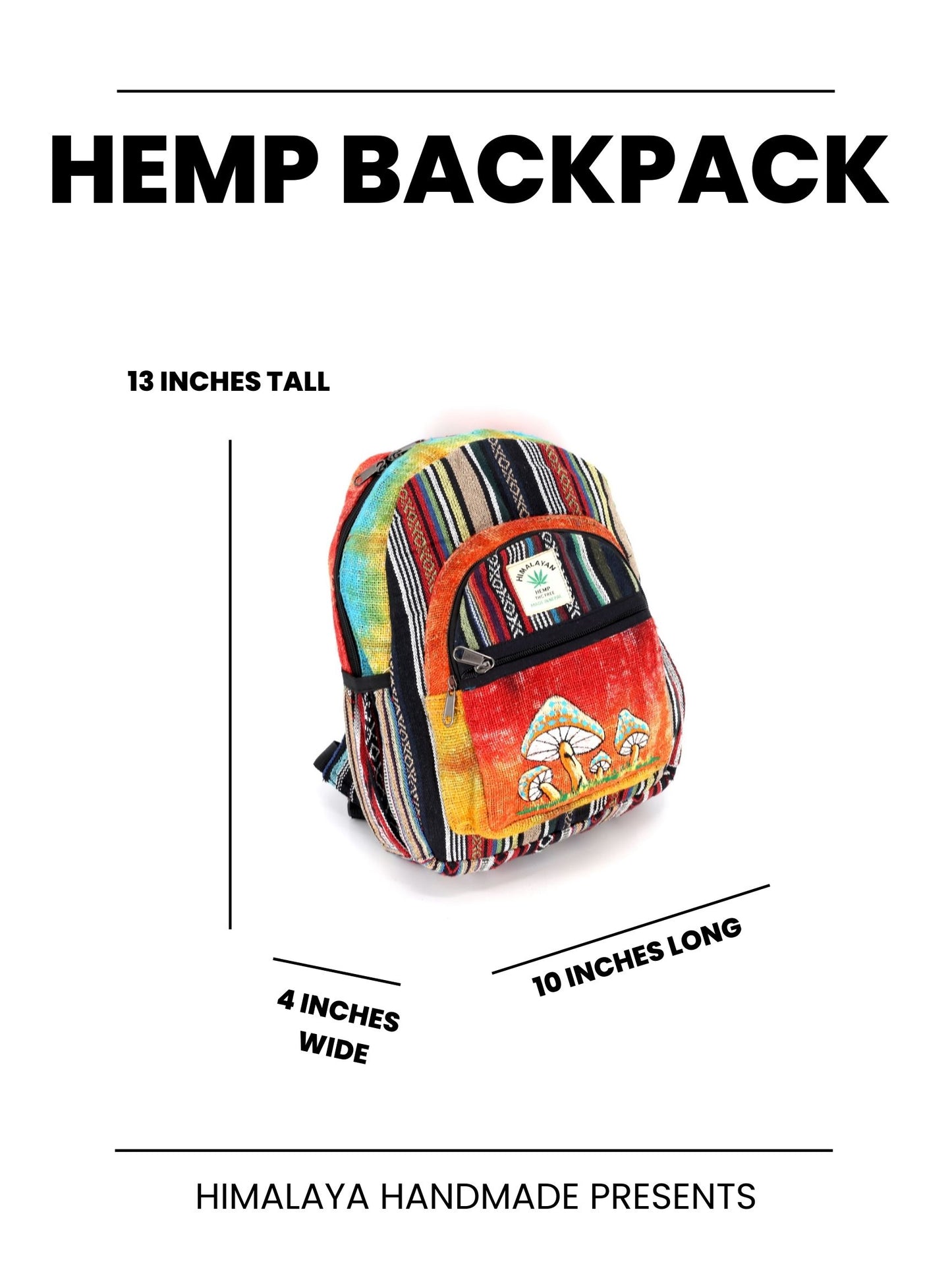 Hemp Mushroom Hand Embroidered Tie Dye Mini Backpack