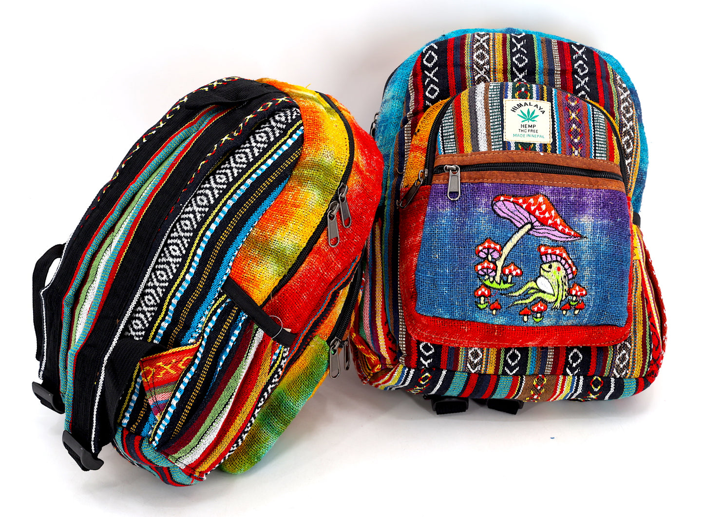 Hemp Frog Mushroom Hand Embroidered Tie Dye Mini Backpack