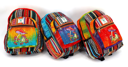 Frog & Mushroom Hemp Mini Backpack | Tie Dye Hand Embroidered Bag