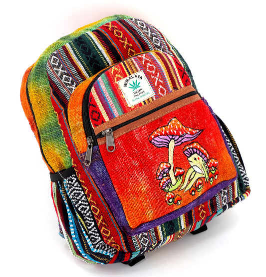 Hemp Frog Mushroom Hand Embroidered Tie Dye Mini Backpack