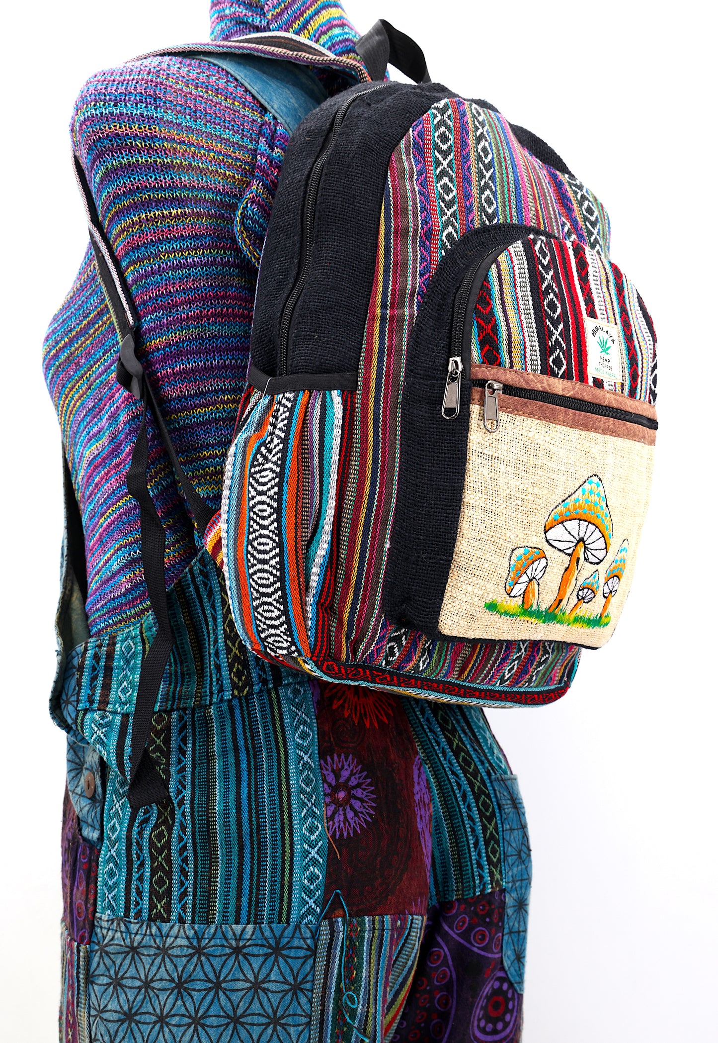 Hemp Mushroom Hand Embroidered Large Backpack