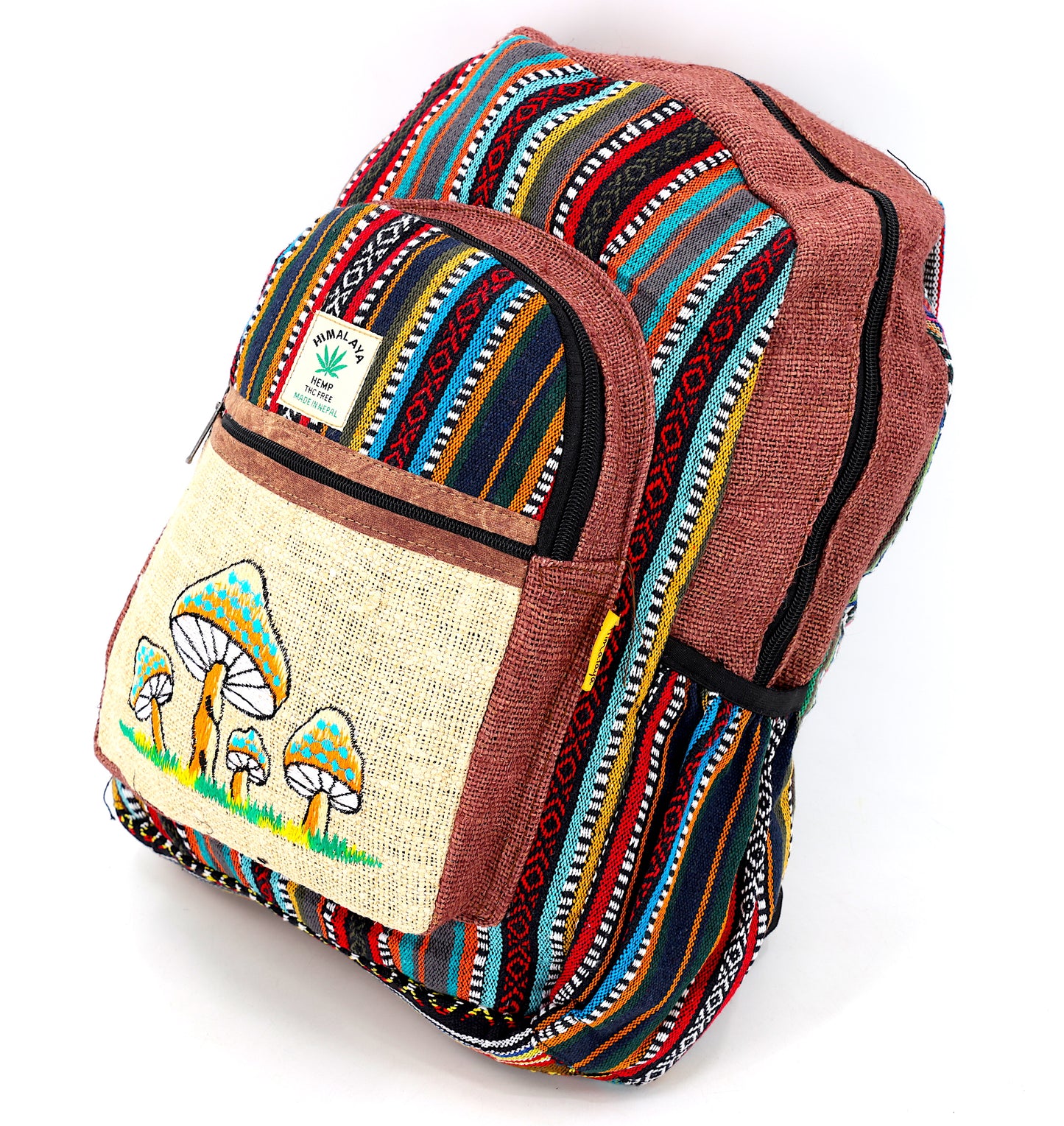 Hemp Mushroom Hand Embroidered Large Backpack