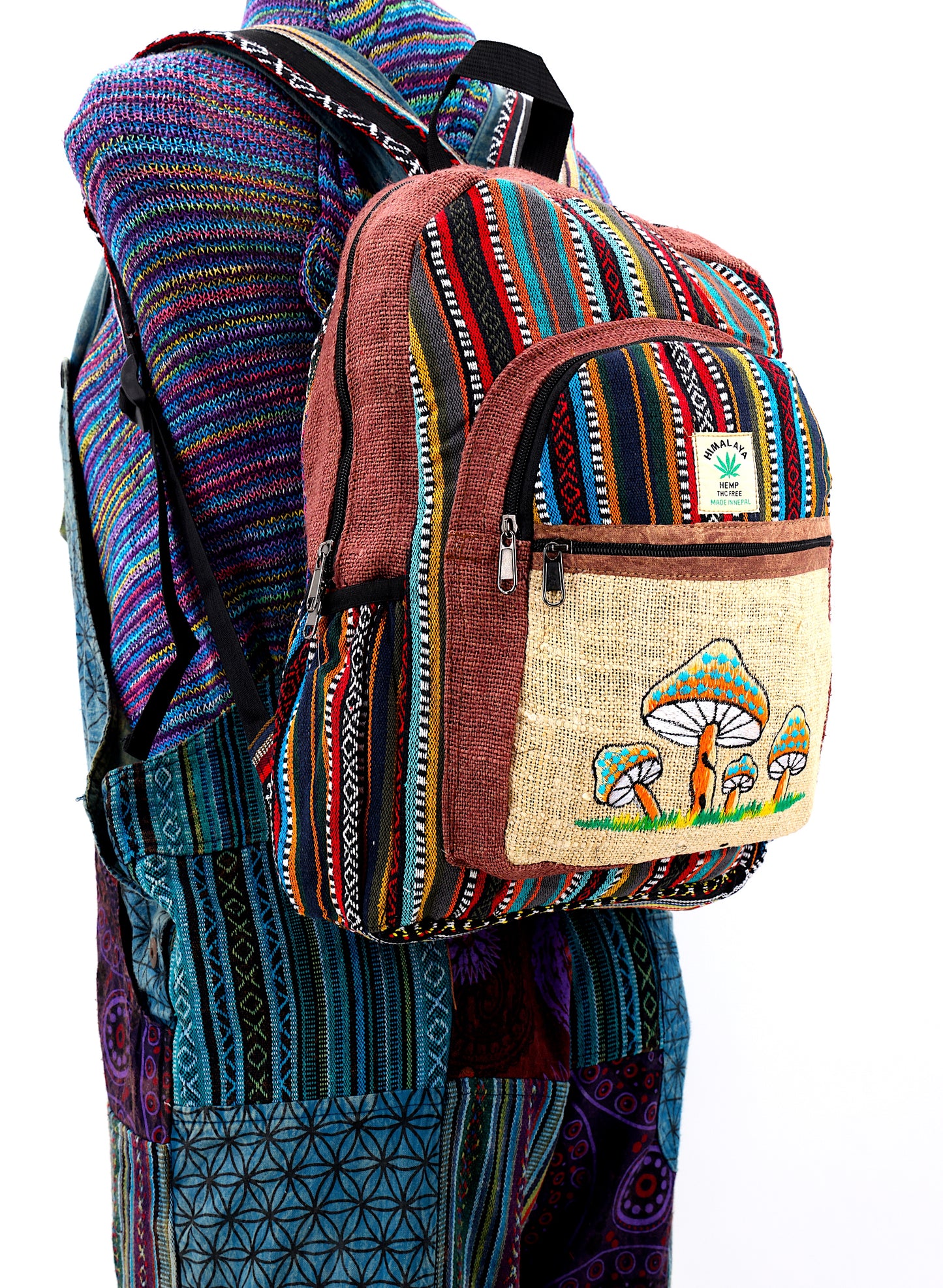 Hemp Mushroom Hand Embroidered Large Backpack