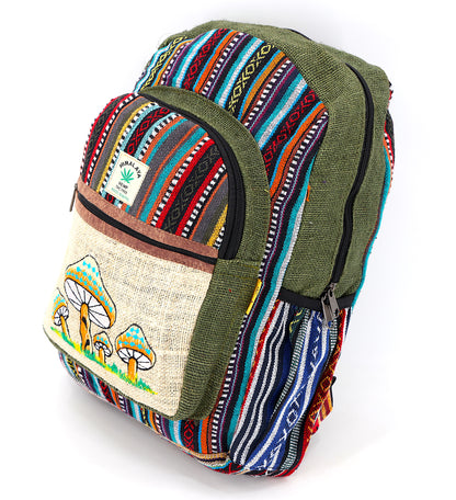 Hemp Mushroom Hand Embroidered Large Backpack