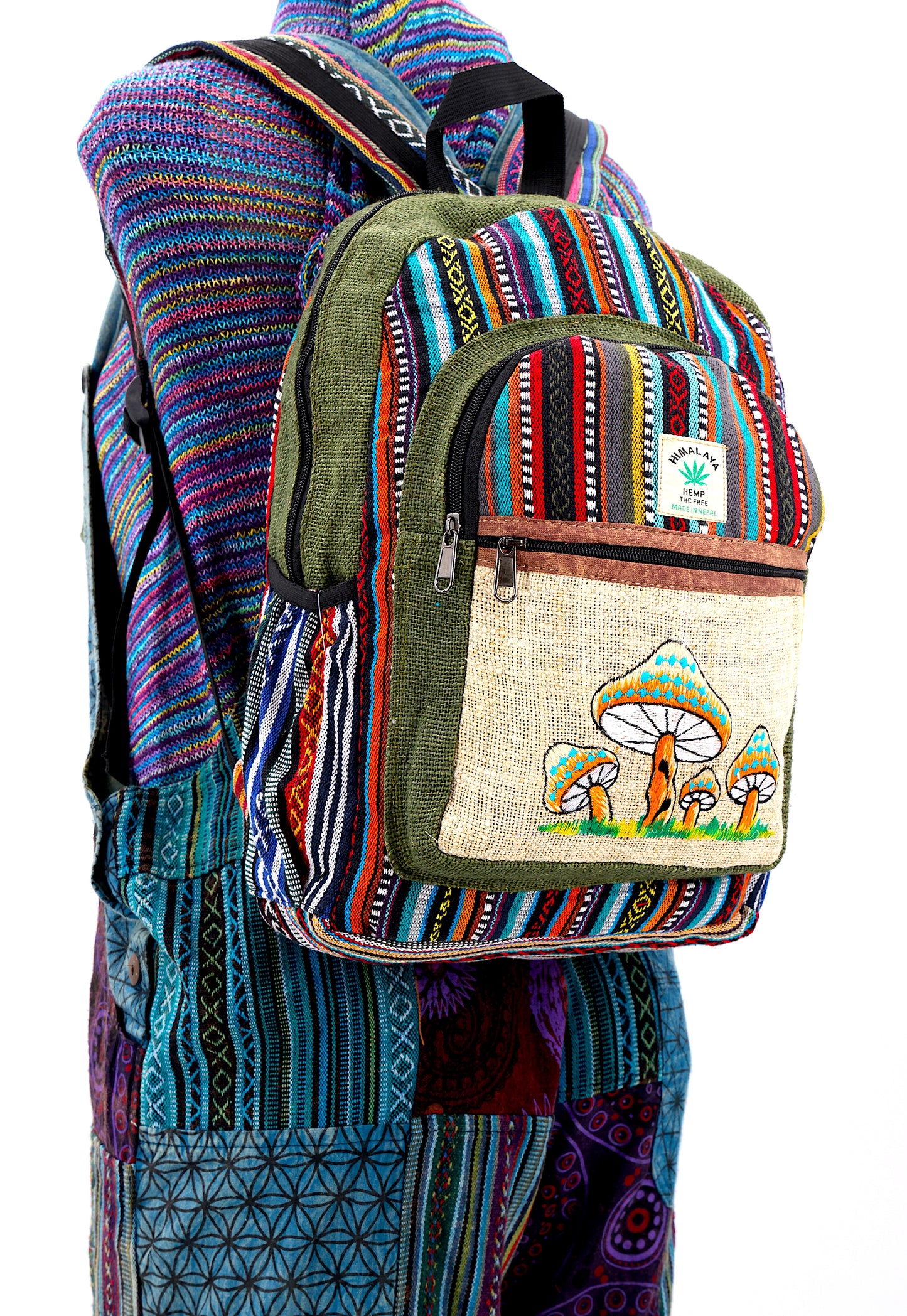 Hemp Mushroom Hand Embroidered Large Backpack