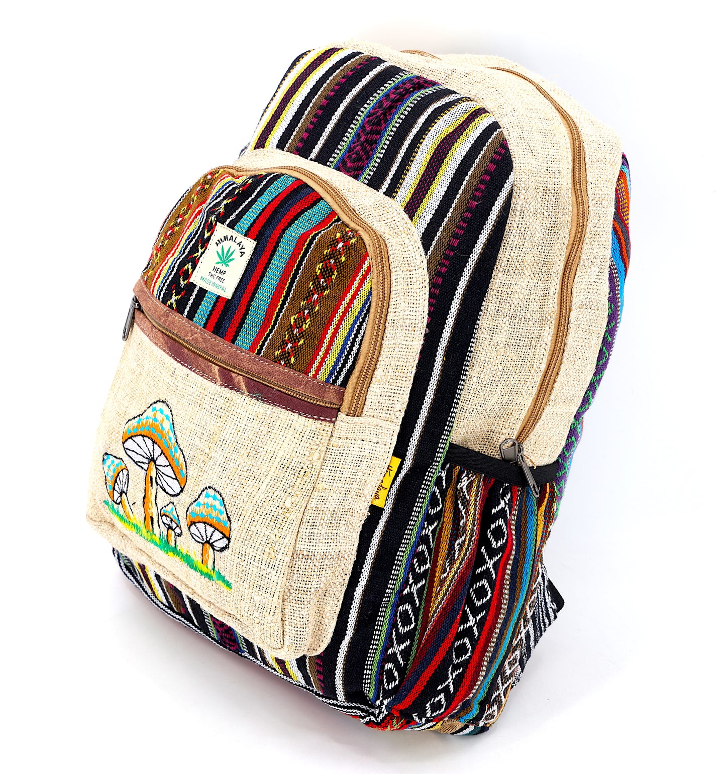 Hemp Mushroom Hand Embroidered Large Backpack