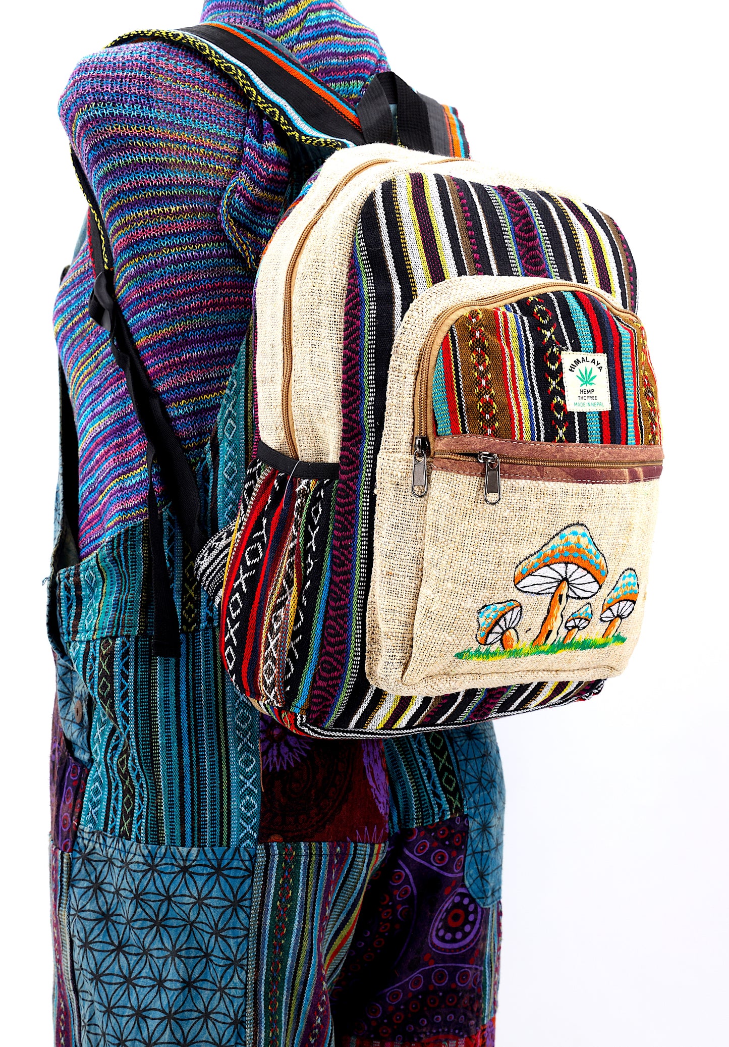 Hemp Mushroom Hand Embroidered Large Backpack