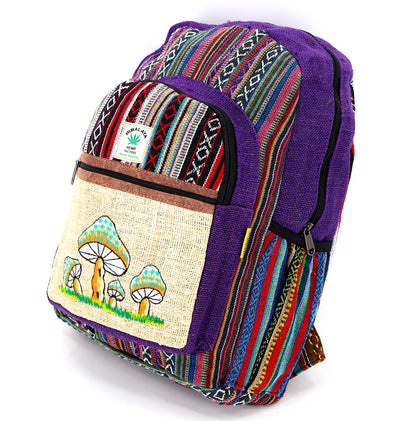 Hemp Mushroom Hand Embroidered Large Backpack