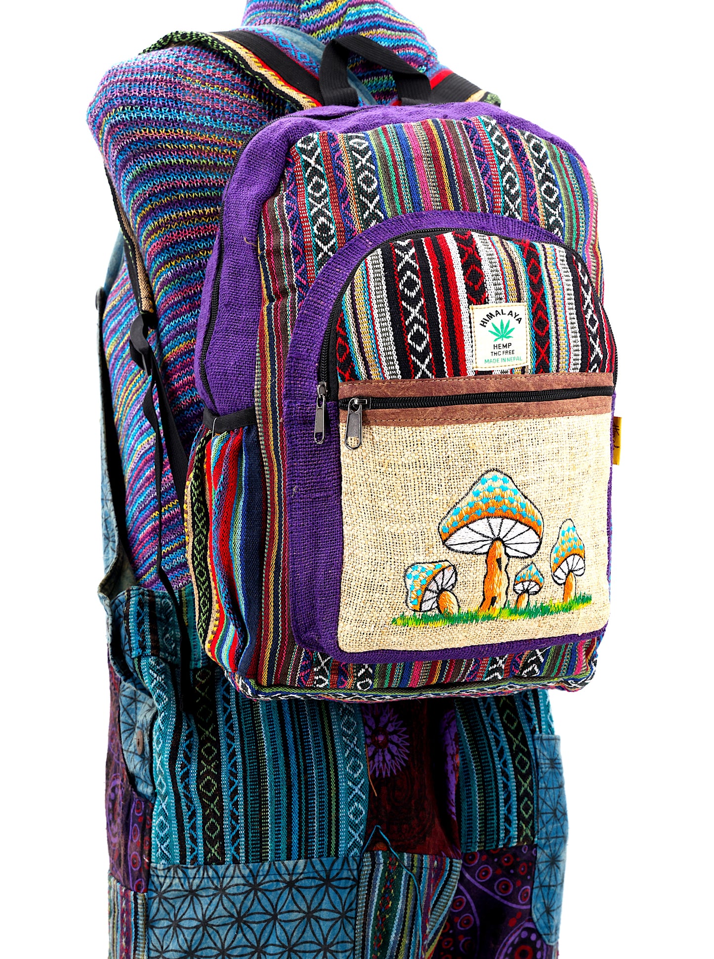 Hemp Mushroom Hand Embroidered Large Backpack