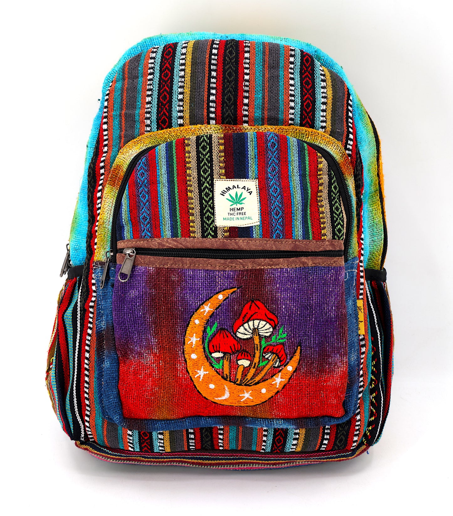 Hemp Moon Mushroom Hand Embroidered Tie Dye Large Backpack