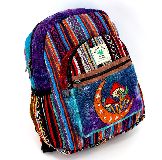 Hemp Moon Mushroom Hand Embroidered Tie Dye Mini Backpack