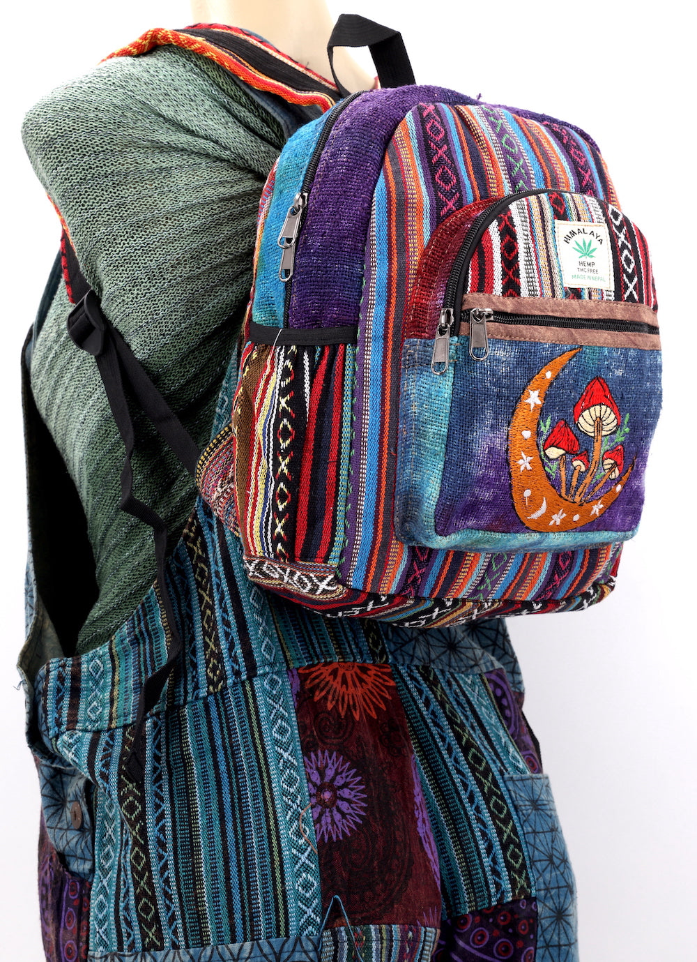 Hemp Moon Mushroom Hand Embroidered Tie Dye Mini Backpack