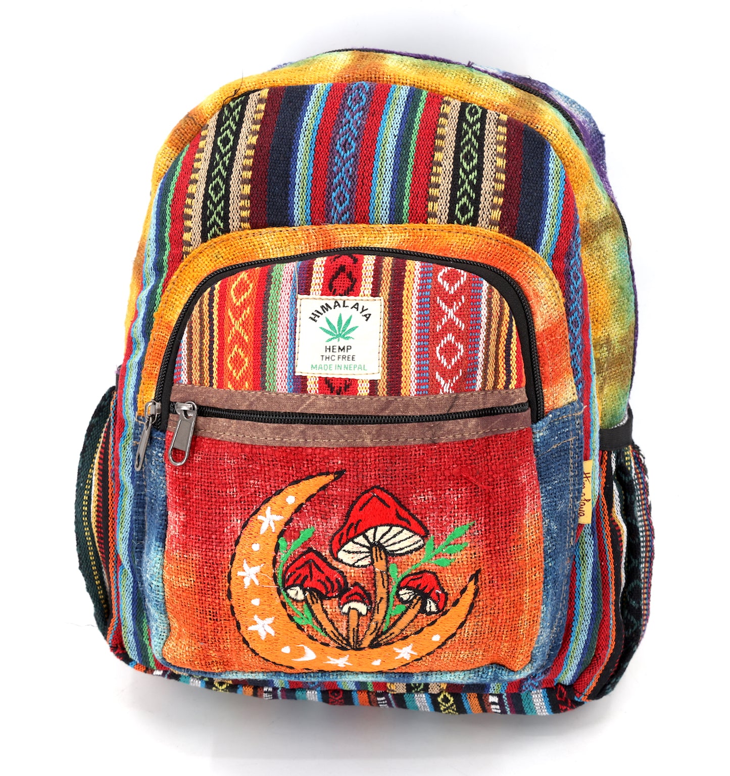 Hemp Moon Mushroom Hand Embroidered Tie Dye Mini Backpack