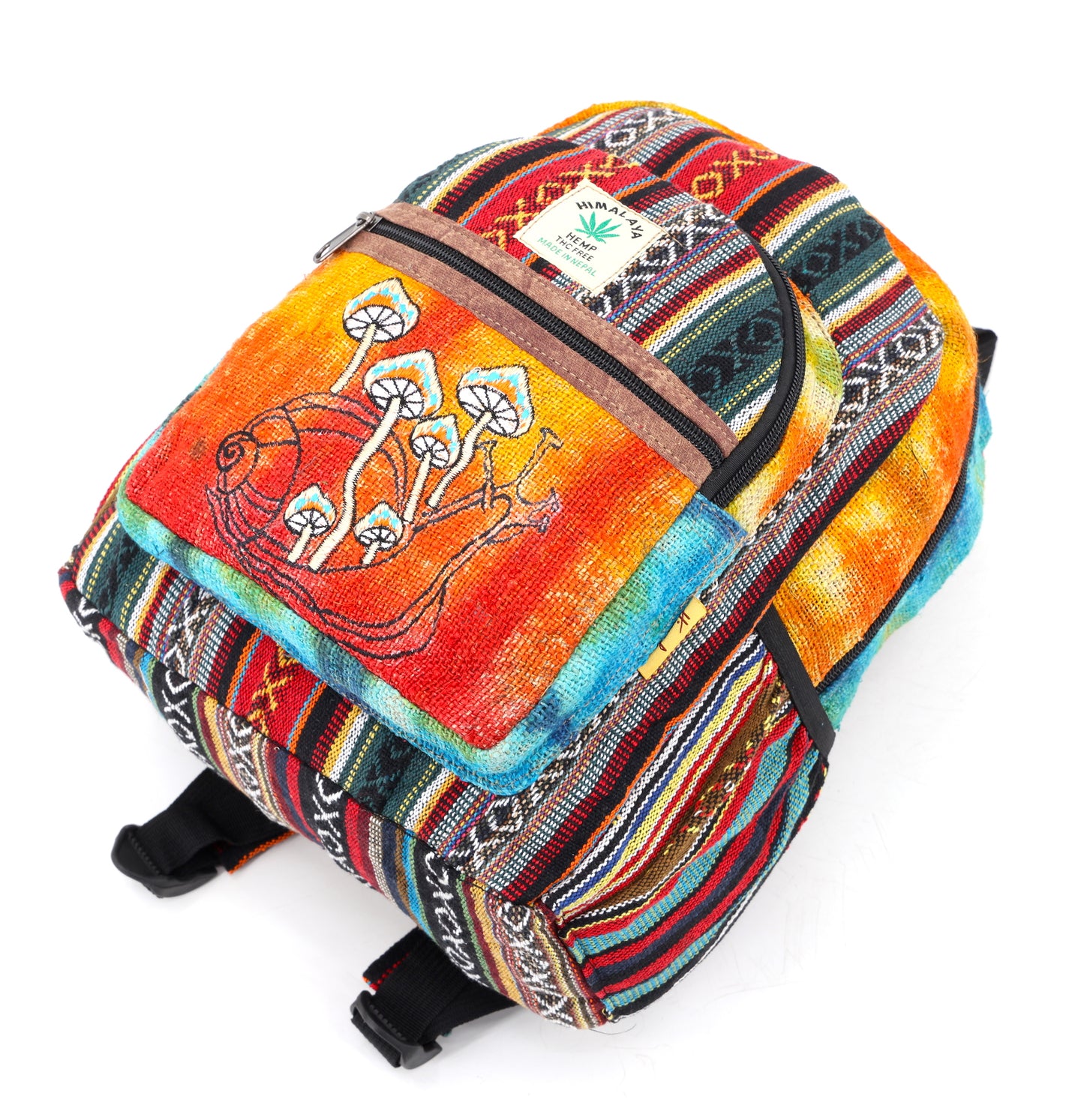 Hemp Snail Mushroom Hand Embroidered Tie Dye Mini Backpack