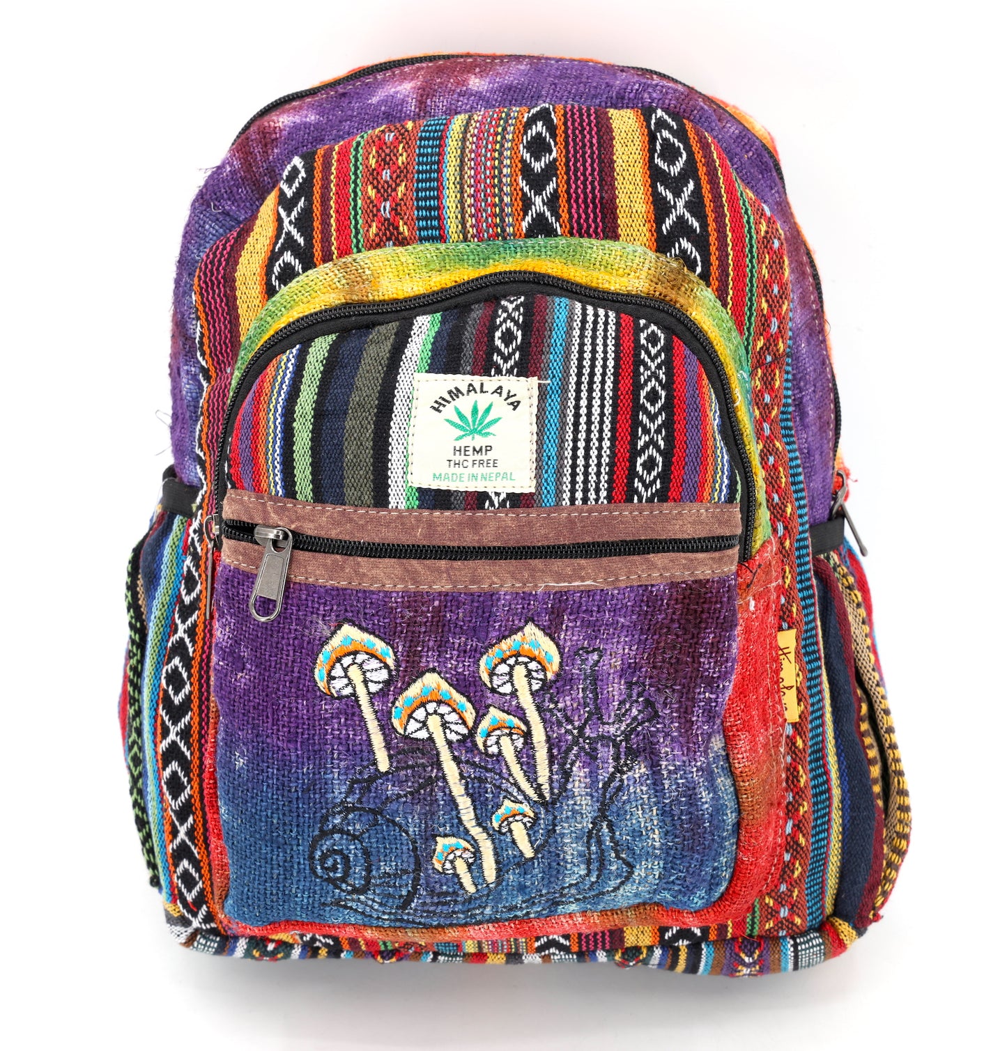 Hemp Snail Mushroom Hand Embroidered Tie Dye Mini Backpack