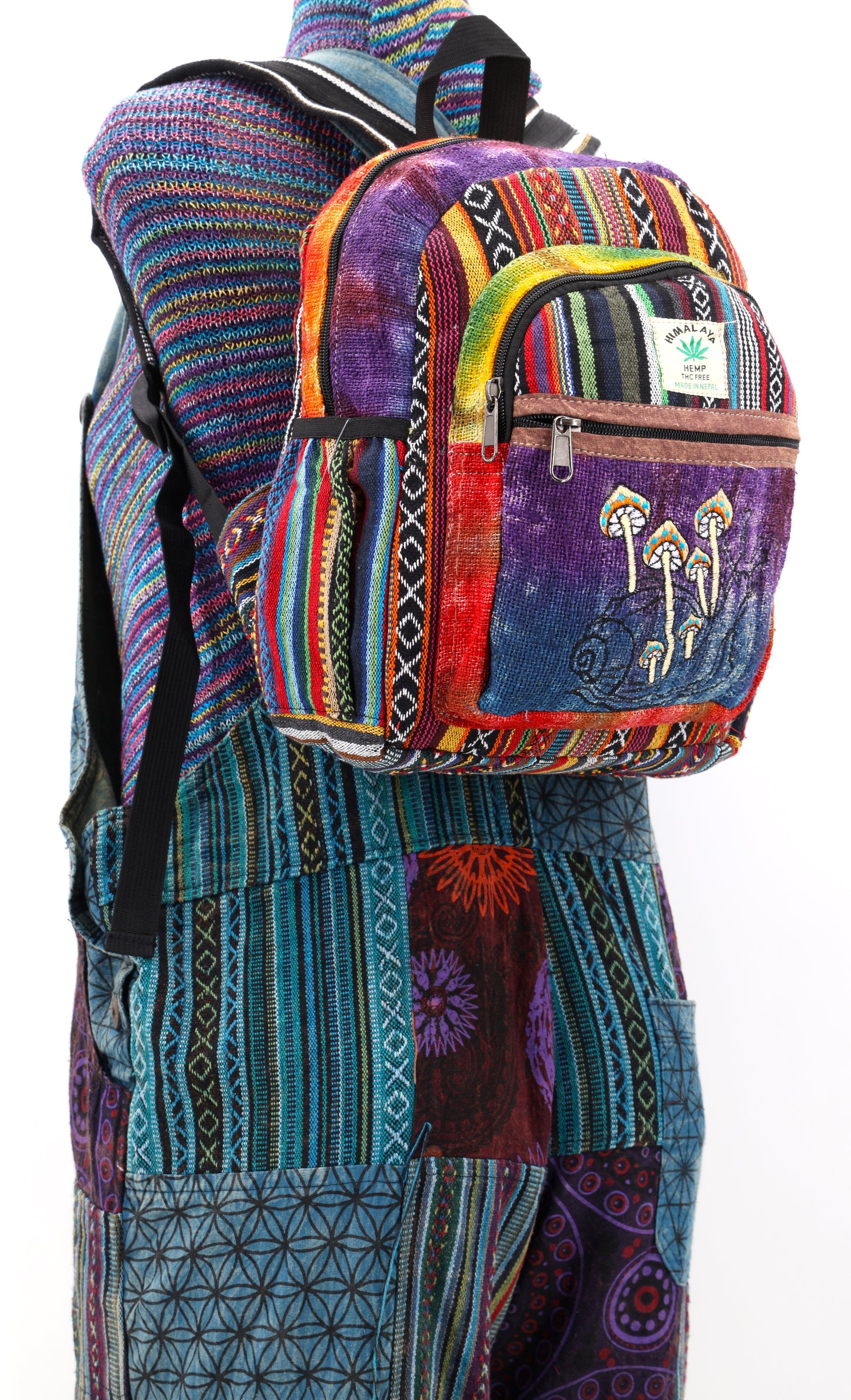 Hemp Snail Mushroom Hand Embroidered Tie Dye Mini Backpack