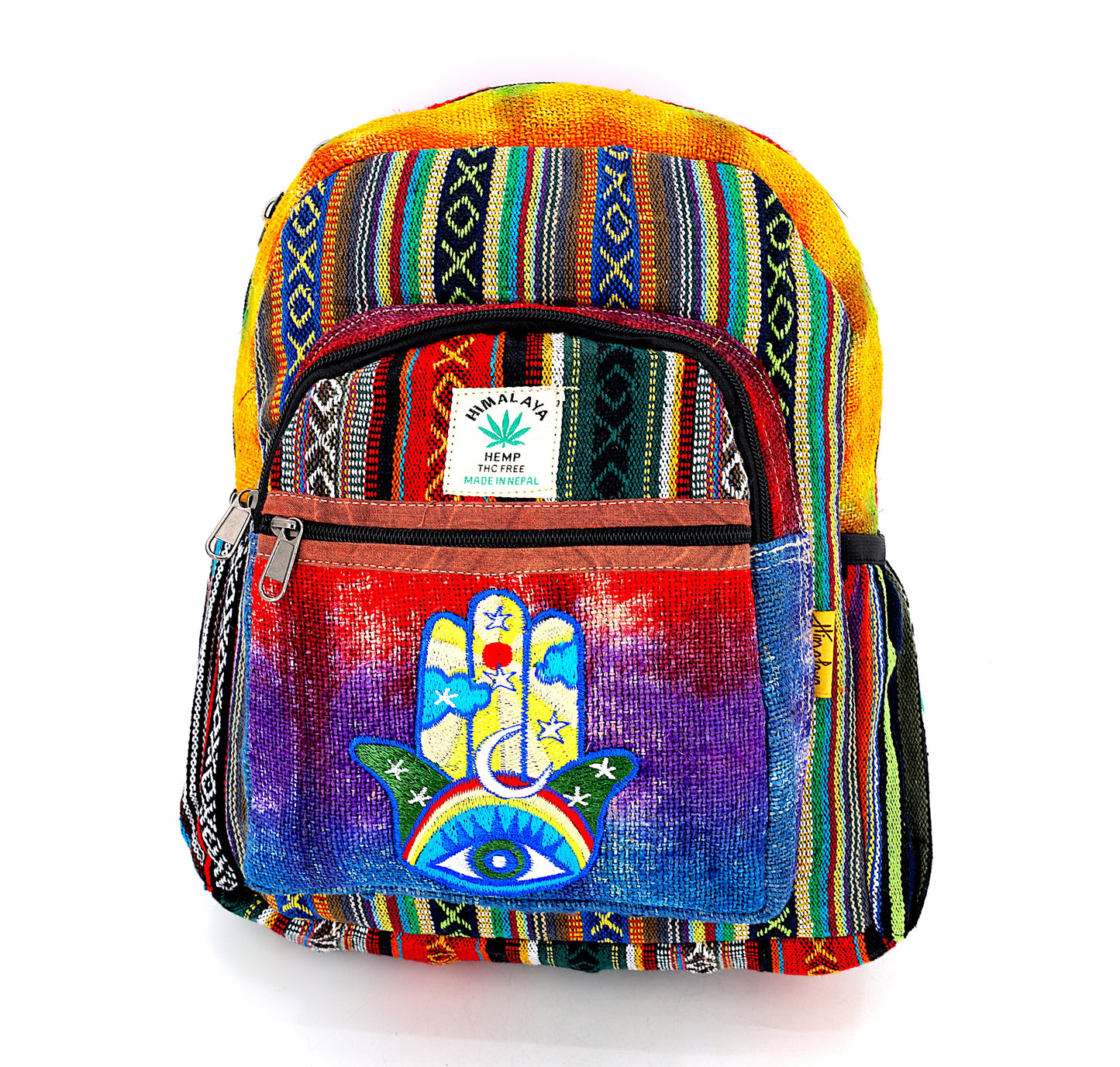 Hemp Hamsa Hand Embroidered Tie Dye Mini Backpack