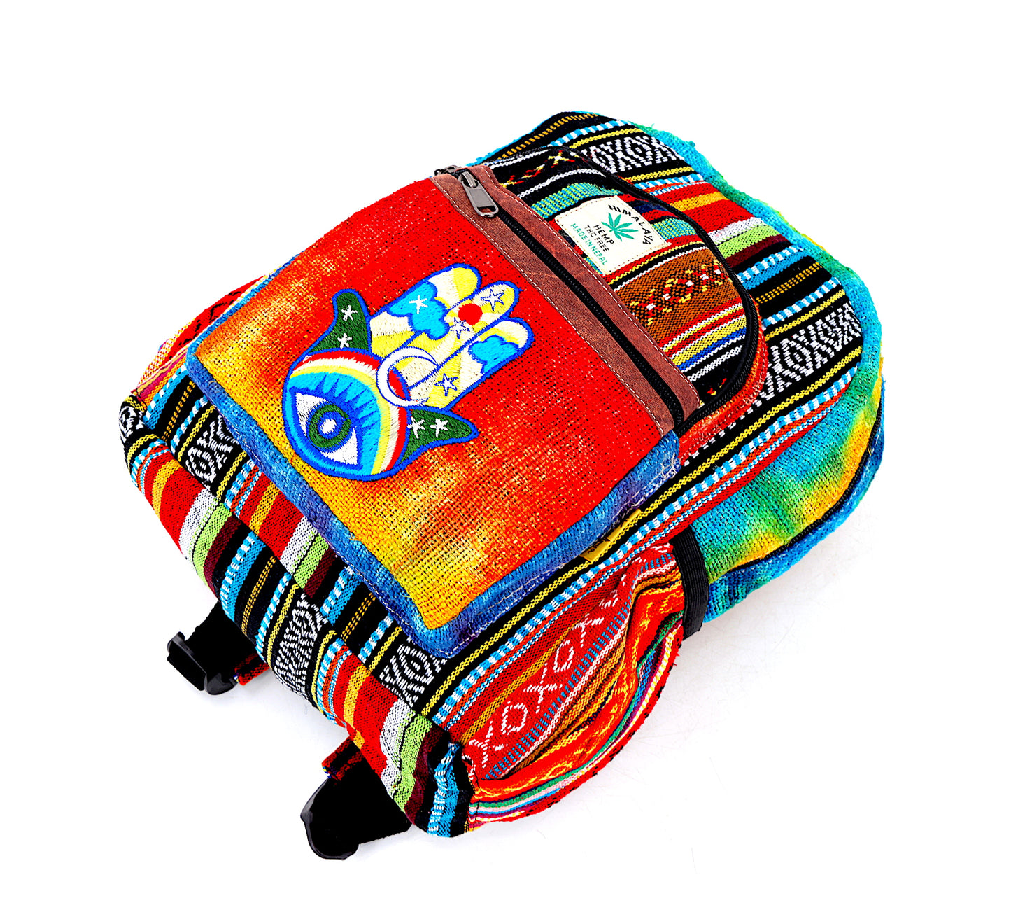 Hemp Hamsa Hand Embroidered Tie Dye Mini Backpack