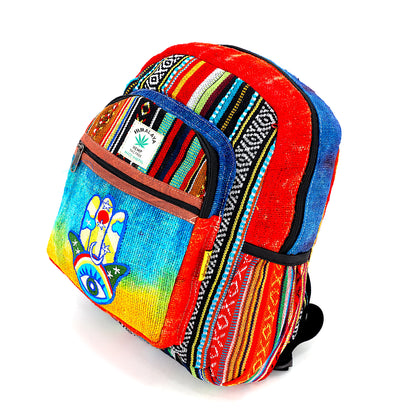 Hamsa Hand Hemp Mini Backpack | Hand Embroidered Tie Dye Bag