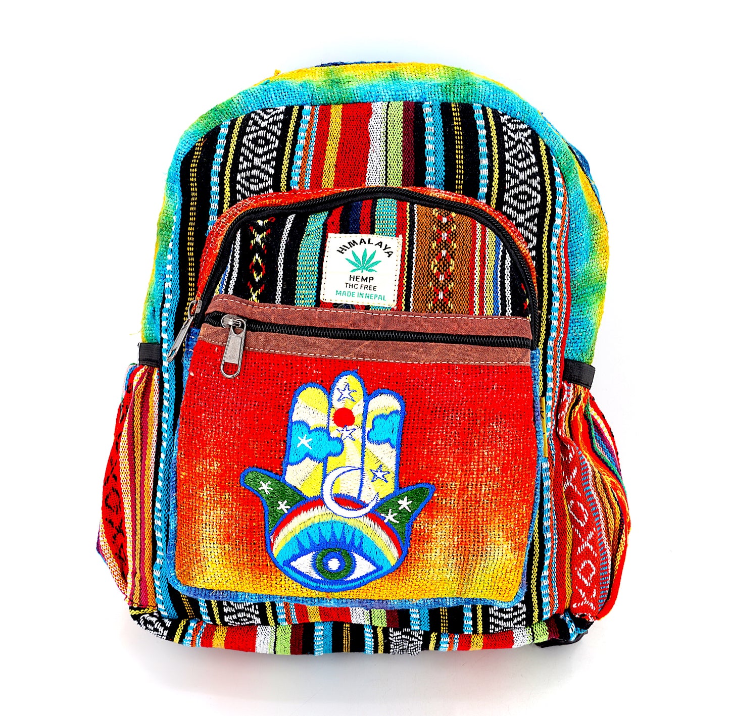 Hemp Hamsa Hand Embroidered Tie Dye Mini Backpack