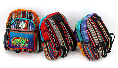 Chameleon Hemp Mini Backpack | Hand Embroidered Tie Dye Bag