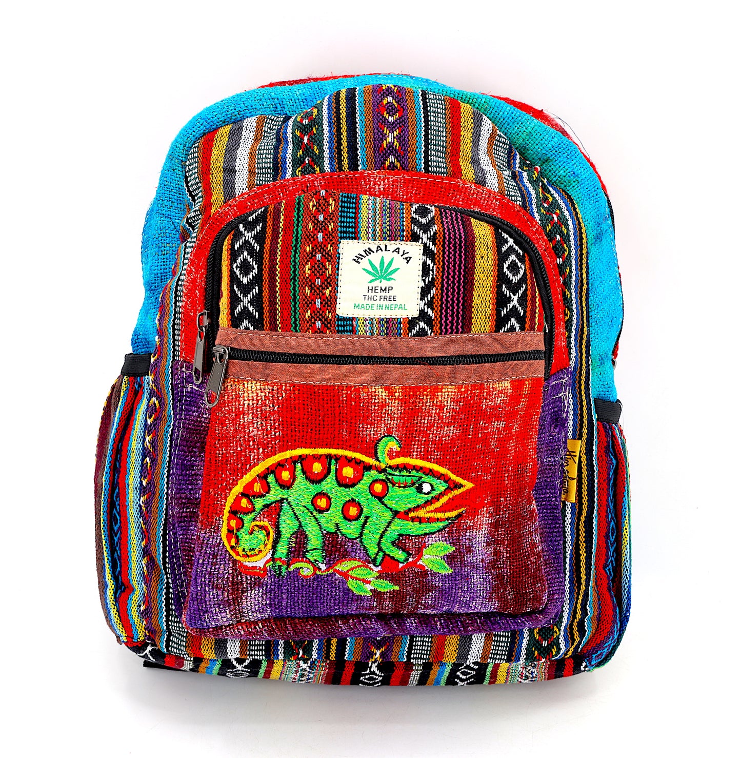 Hemp Chameleon Hand Embroidered Tie Dye Mini Backpack