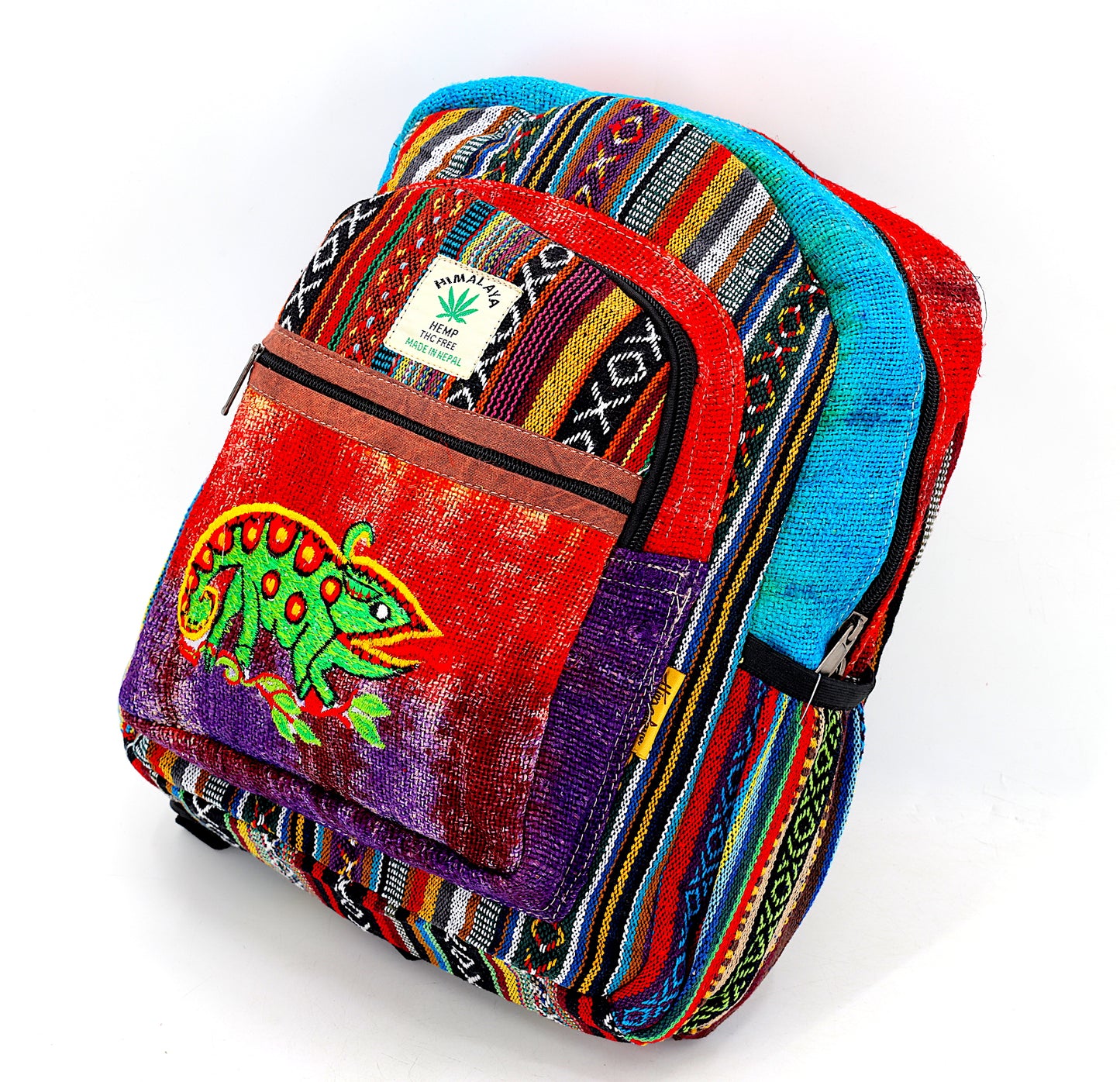 Hemp Chameleon Hand Embroidered Tie Dye Mini Backpack