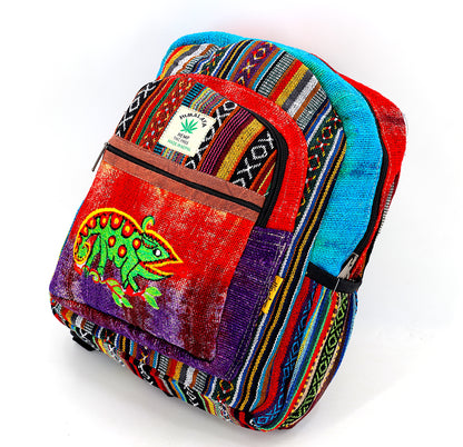Chameleon Hemp Mini Backpack | Hand Embroidered Tie Dye Bag