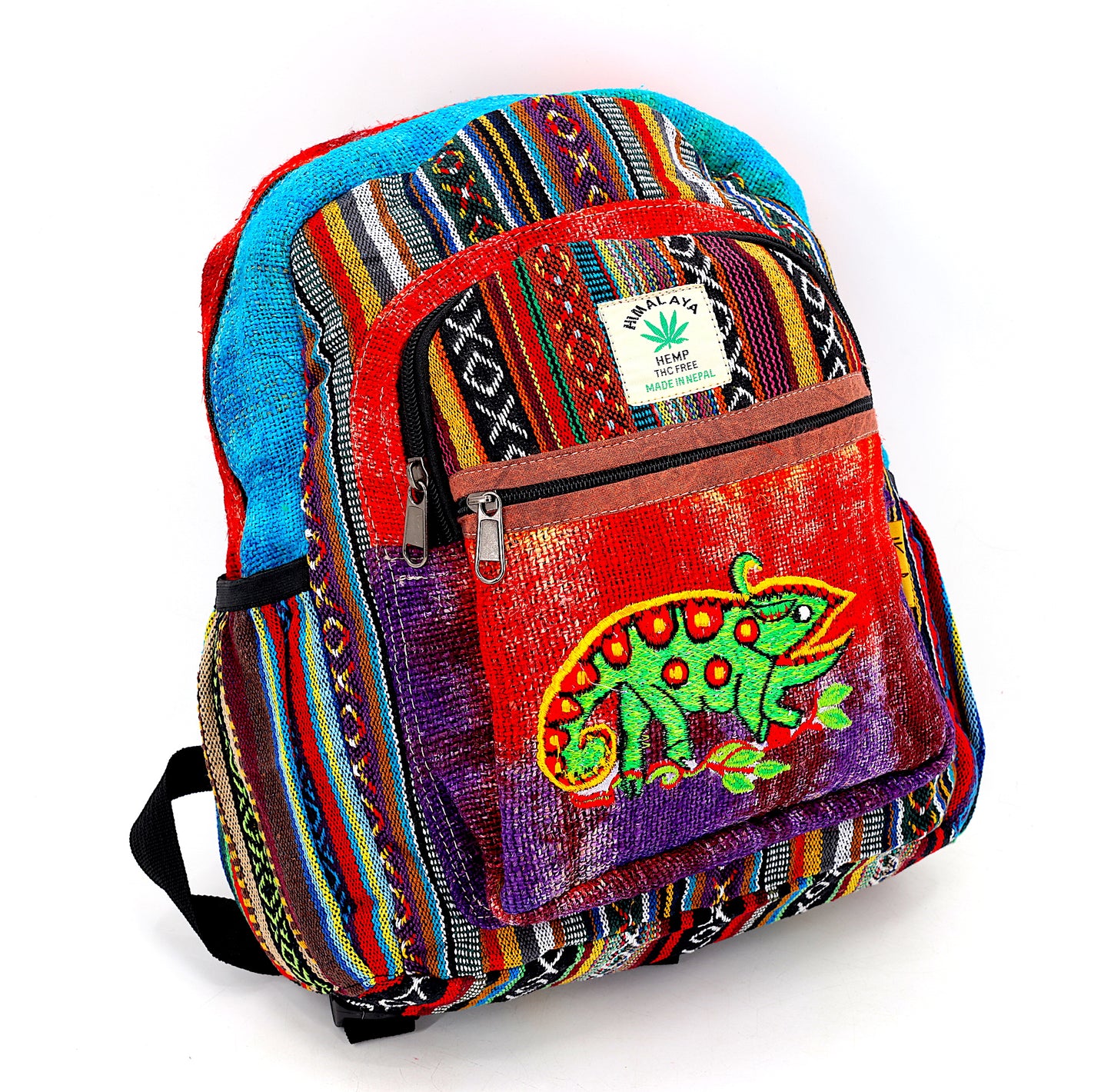 Hemp Chameleon Hand Embroidered Tie Dye Mini Backpack