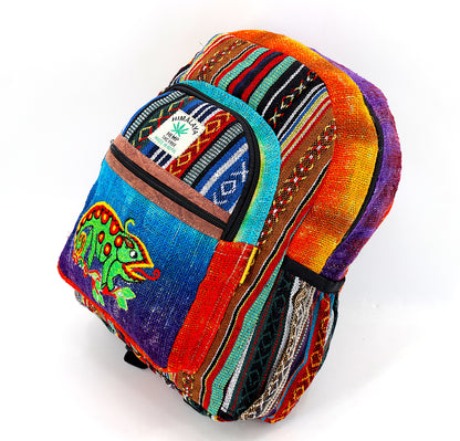 Chameleon Hemp Mini Backpack | Hand Embroidered Tie Dye Bag
