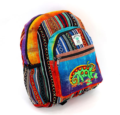 Chameleon Hemp Mini Backpack | Hand Embroidered Tie Dye Bag