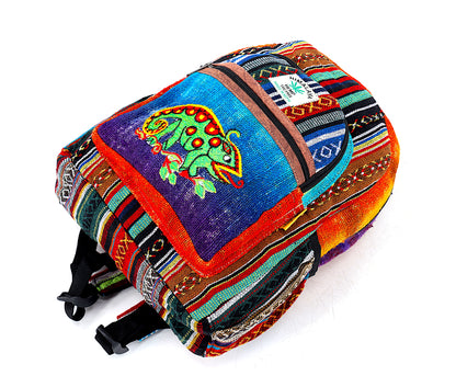 Chameleon Hemp Mini Backpack | Hand Embroidered Tie Dye Bag