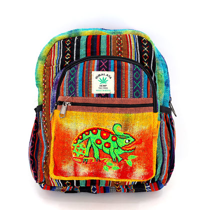 Chameleon Hemp Mini Backpack | Hand Embroidered Tie Dye Bag