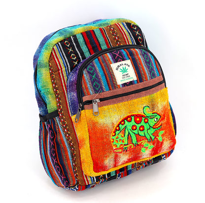 Chameleon Hemp Mini Backpack | Hand Embroidered Tie Dye Bag