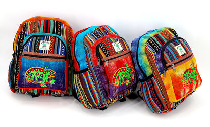 Chameleon Hemp Mini Backpack | Hand Embroidered Tie Dye Bag