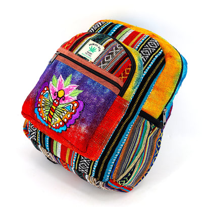 Butterfly & Flower Hemp Mini Backpack | Hand Embroidered Tie Dye Bag
