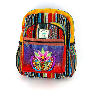Butterfly & Flower Hemp Mini Backpack | Hand Embroidered Tie Dye Bag
