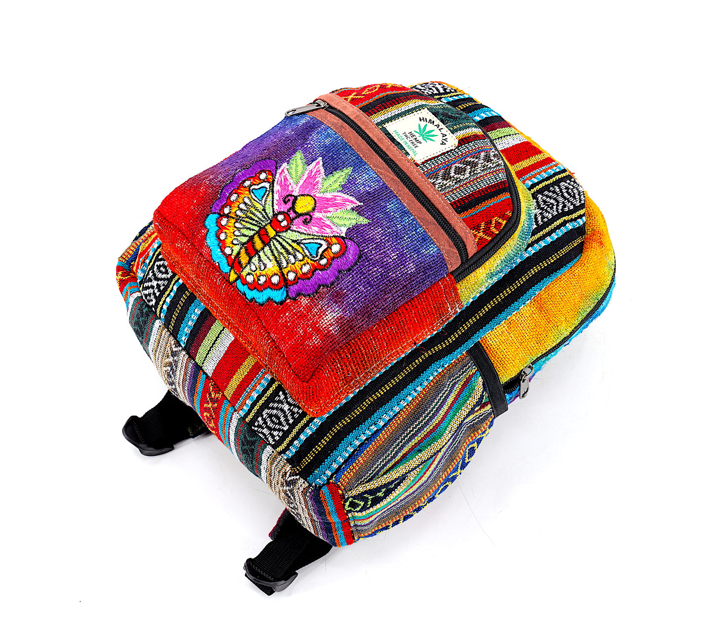 Hemp Flower Butterfly Hand Embroidered Tie Dye Mini Backpack