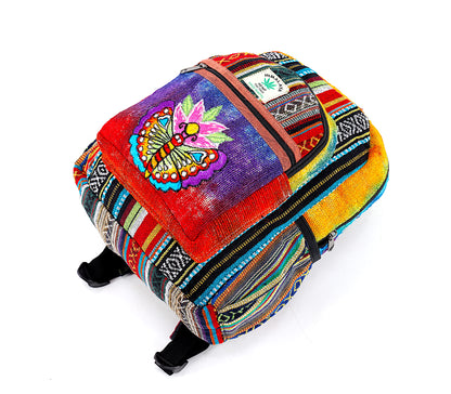 Butterfly & Flower Hemp Mini Backpack | Hand Embroidered Tie Dye Bag