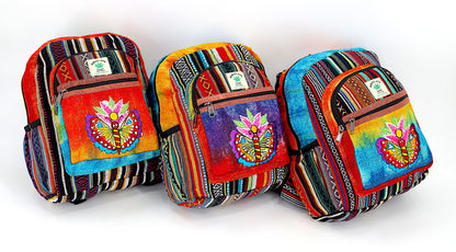 Butterfly & Flower Hemp Mini Backpack | Hand Embroidered Tie Dye Bag