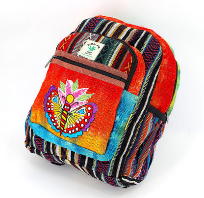 Butterfly & Flower Hemp Mini Backpack | Hand Embroidered Tie Dye Bag