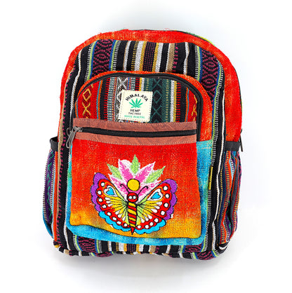 Butterfly & Flower Hemp Mini Backpack | Hand Embroidered Tie Dye Bag