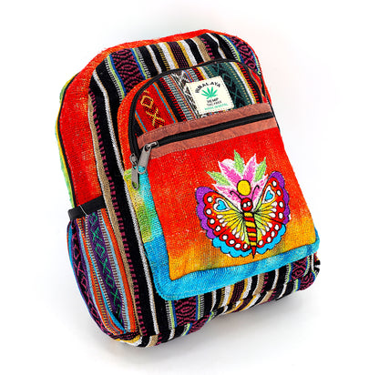 Butterfly & Flower Hemp Mini Backpack | Hand Embroidered Tie Dye Bag