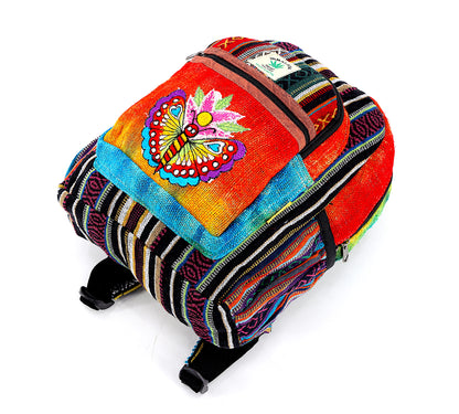 Butterfly & Flower Hemp Mini Backpack | Hand Embroidered Tie Dye Bag