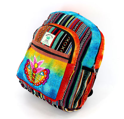 Butterfly & Flower Hemp Mini Backpack | Hand Embroidered Tie Dye Bag