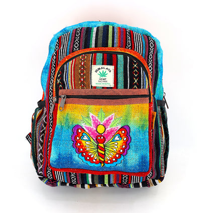 Butterfly & Flower Hemp Mini Backpack | Hand Embroidered Tie Dye Bag