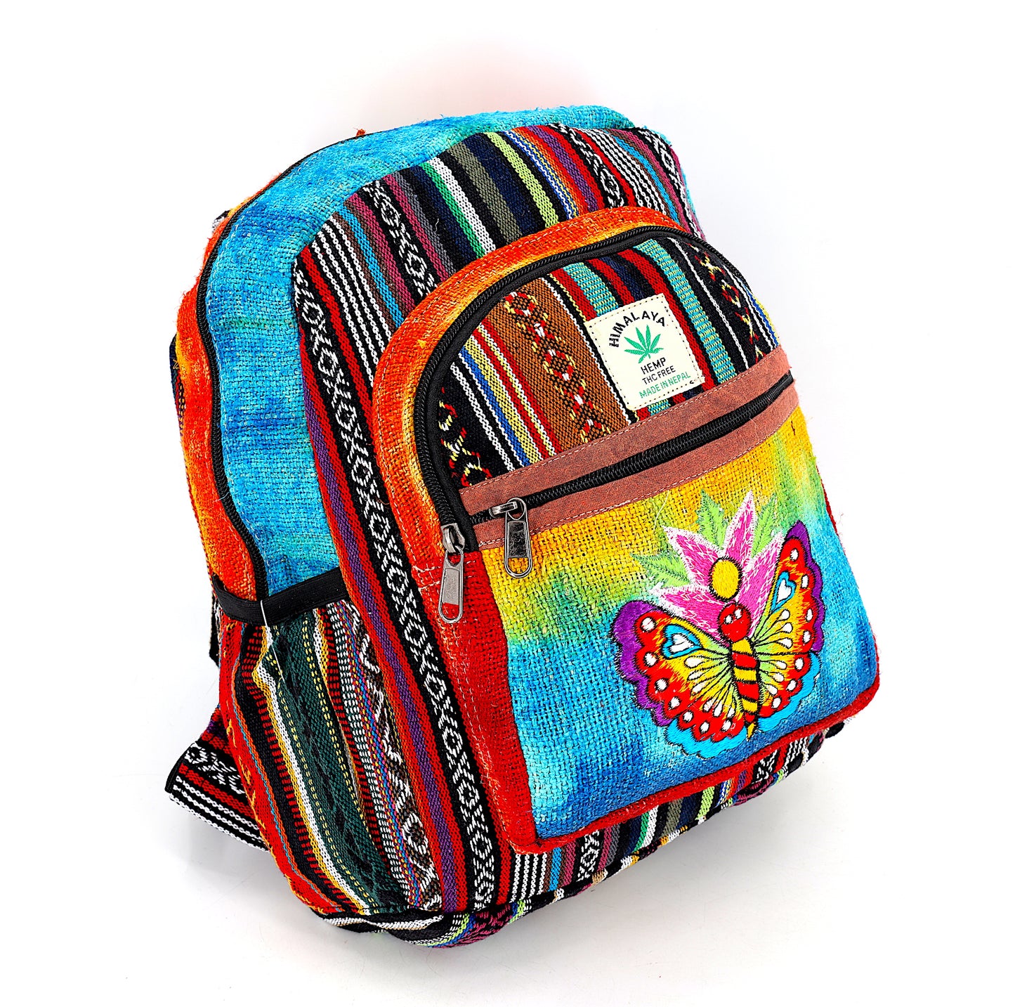 Hemp Flower Butterfly Hand Embroidered Tie Dye Mini Backpack