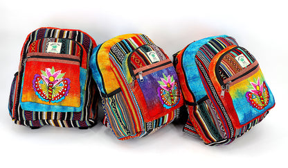 Butterfly & Flower Hemp Mini Backpack | Hand Embroidered Tie Dye Bag