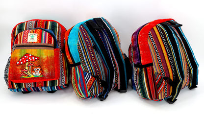 Owl & Mushroom Hemp Mini Backpack | Hand Embroidered Tie Dye Bag